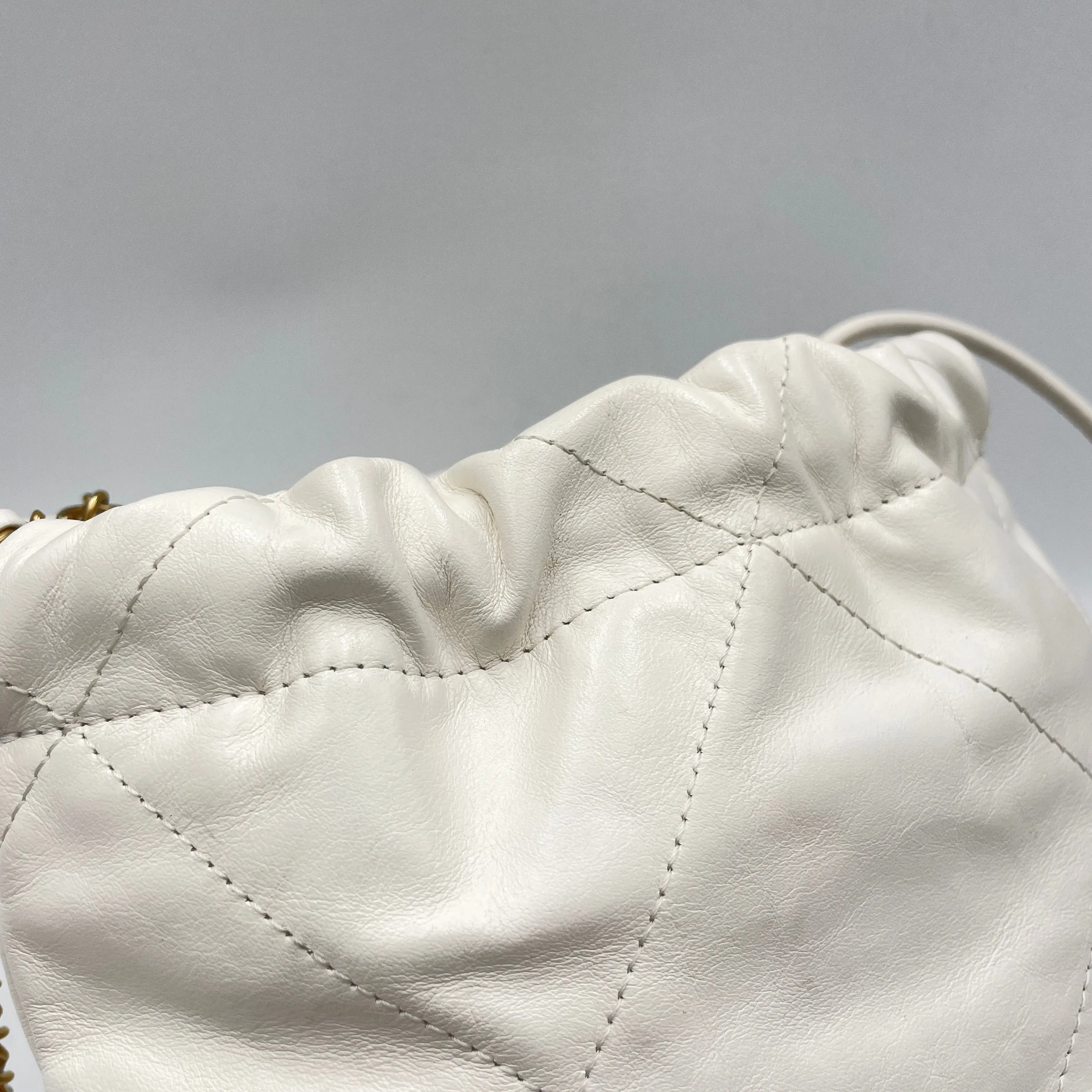 22 Mini White Shoulder Bag in Calfskin, Gold hardware