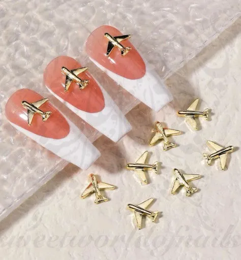 3d Gold Airplane Nail Art Decoration charms / 2pcs