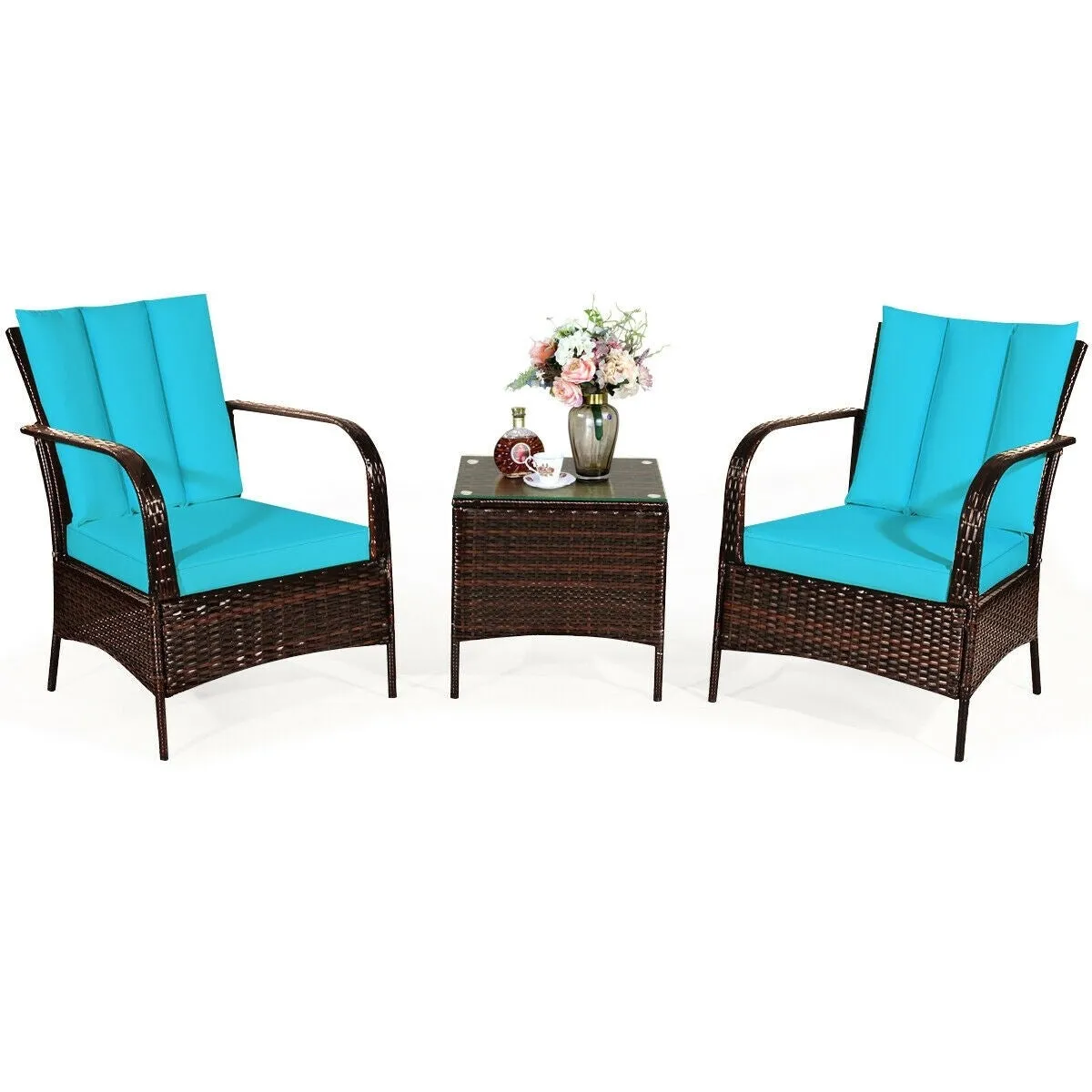 3pc Wicker Rattan Patio Furniture Set - Turquoise