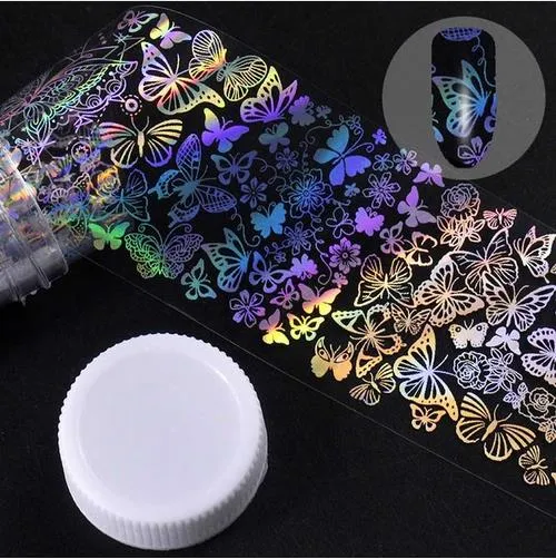 4*100cm/Roll Holographic Nail Foil Flame Dandelion Panda Bamboo Holo Nail Art Transfer Sticker Water Slide Nail Art Decals