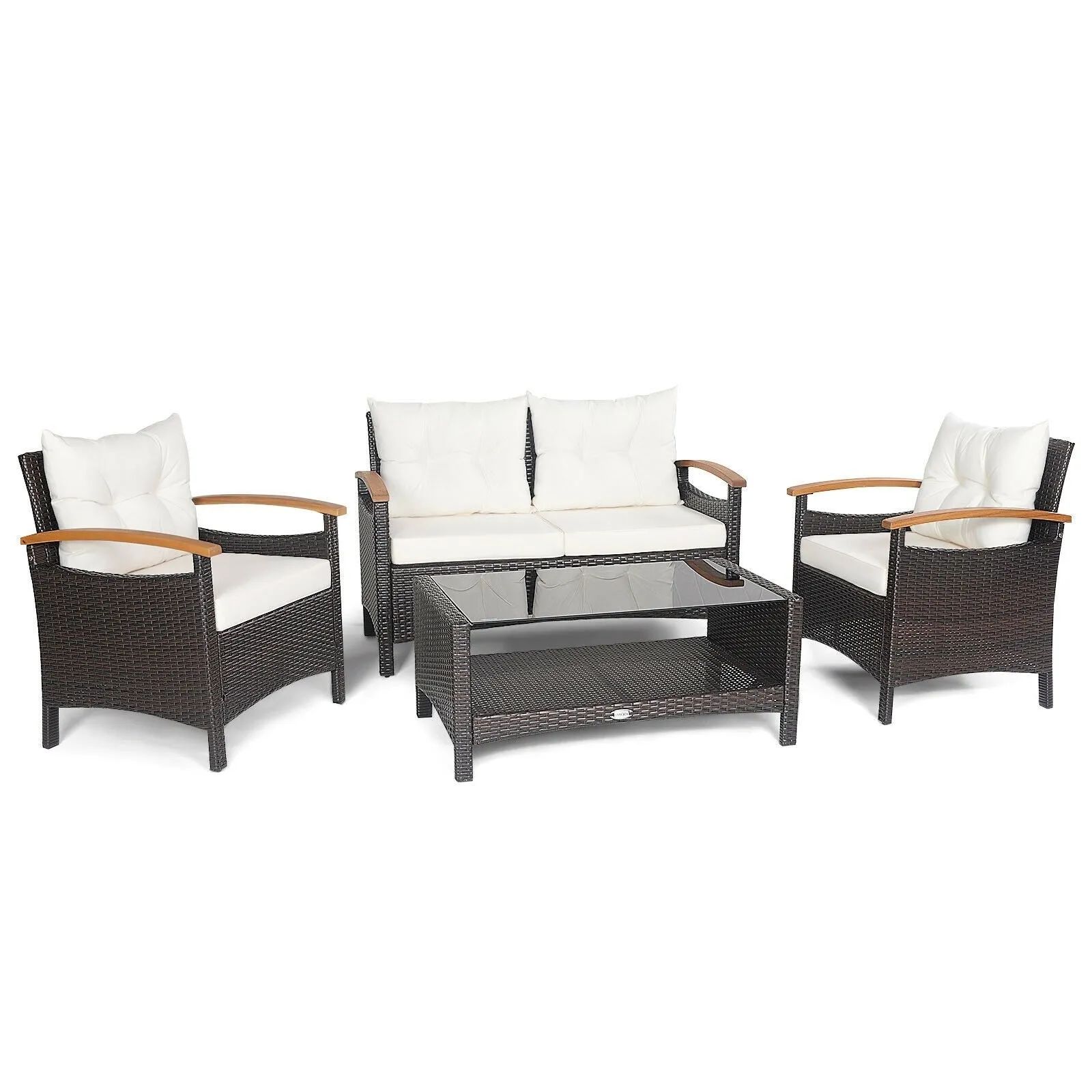 4pc Patio Rattan Furniture Set - White