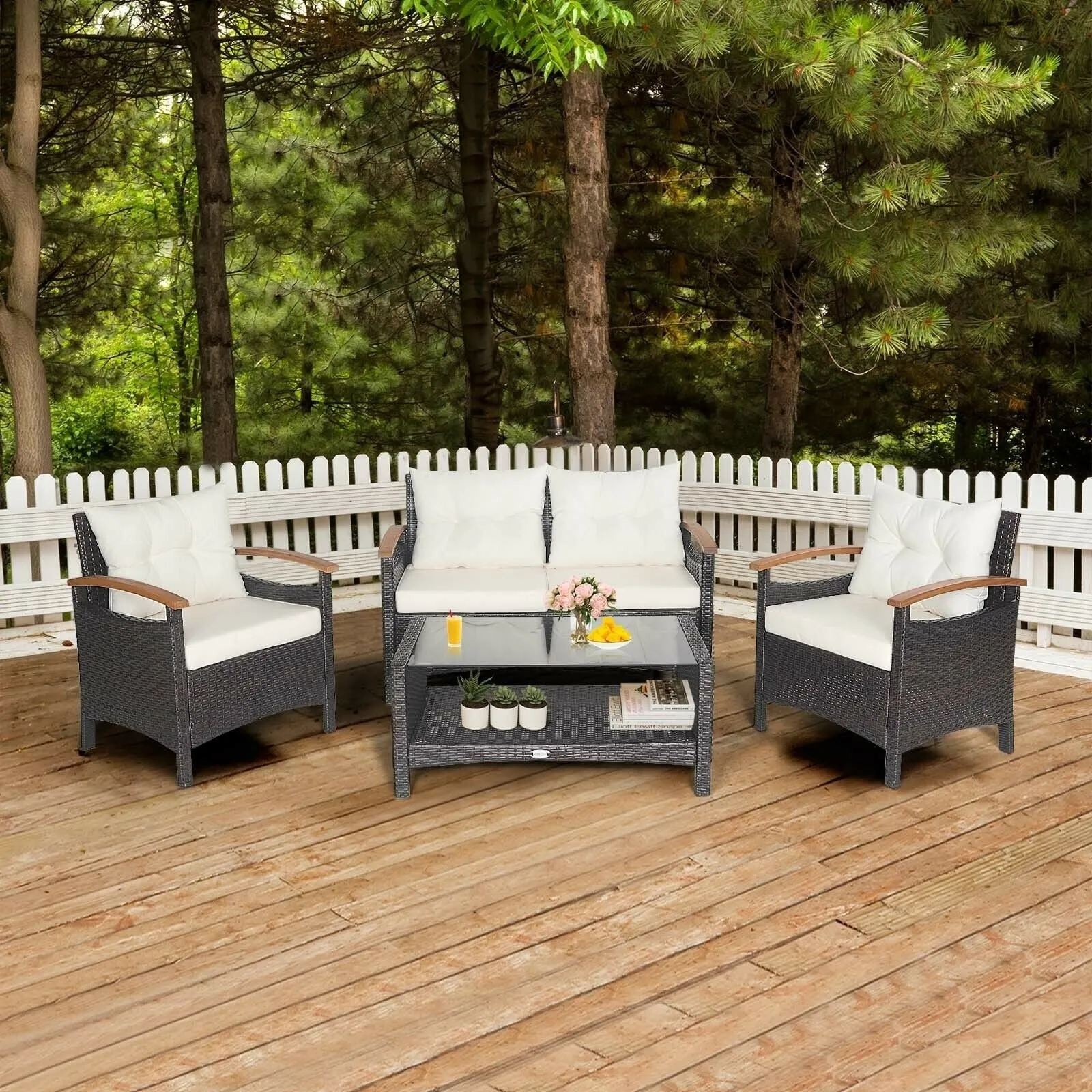 4pc Patio Rattan Furniture Set - White