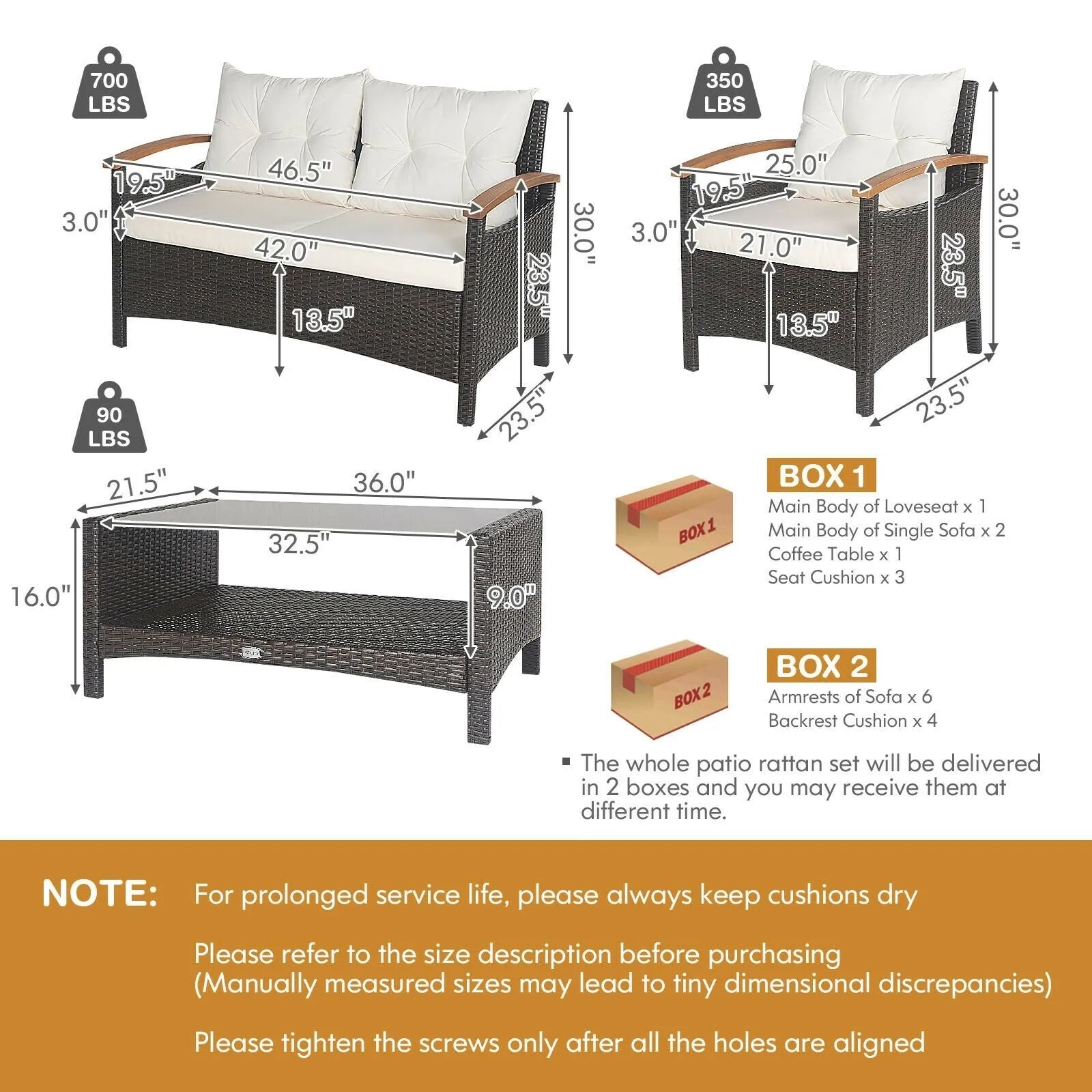 4pc Patio Rattan Furniture Set - White