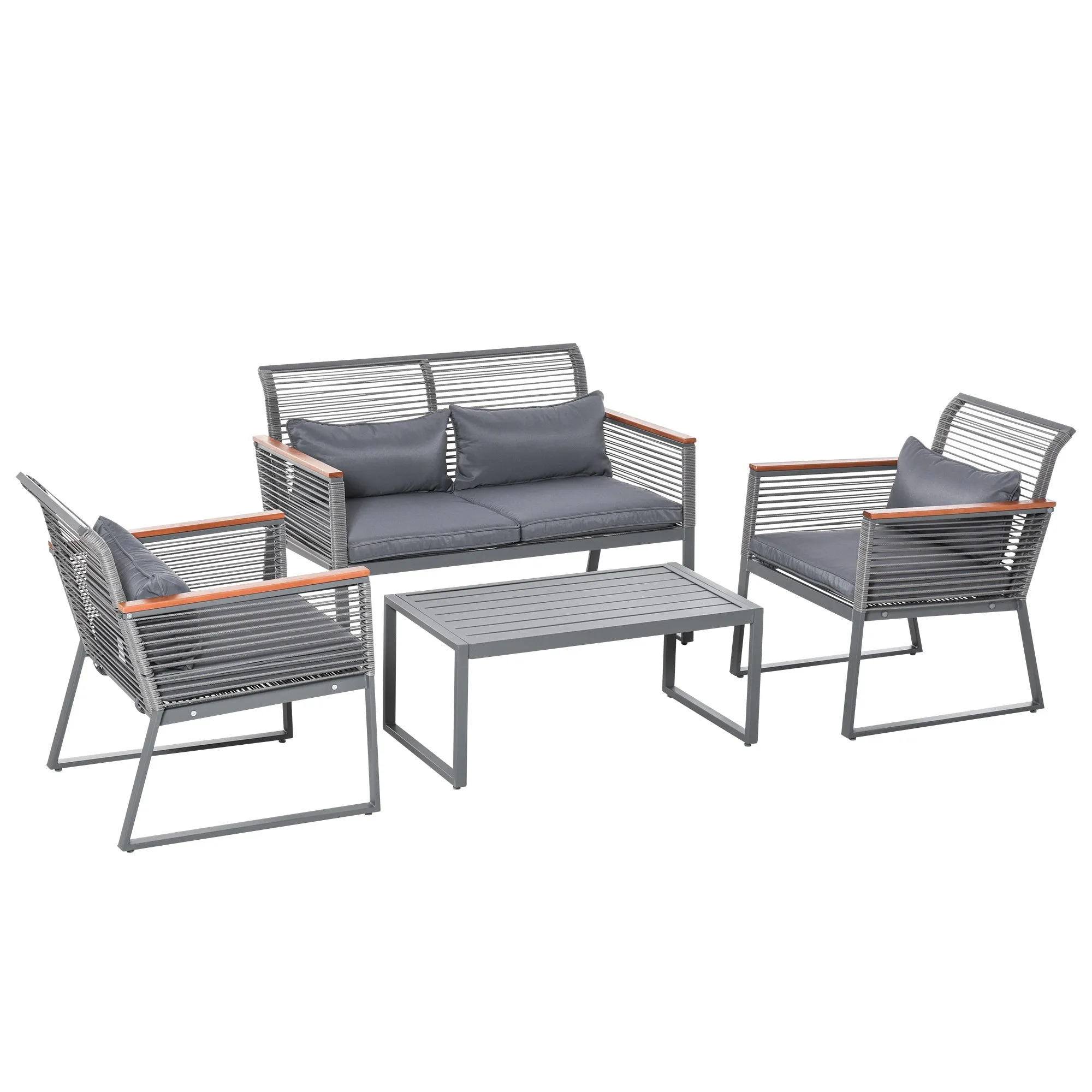 4pc Wicker Rattan Garden Sofa Set with Steel Table - Grey