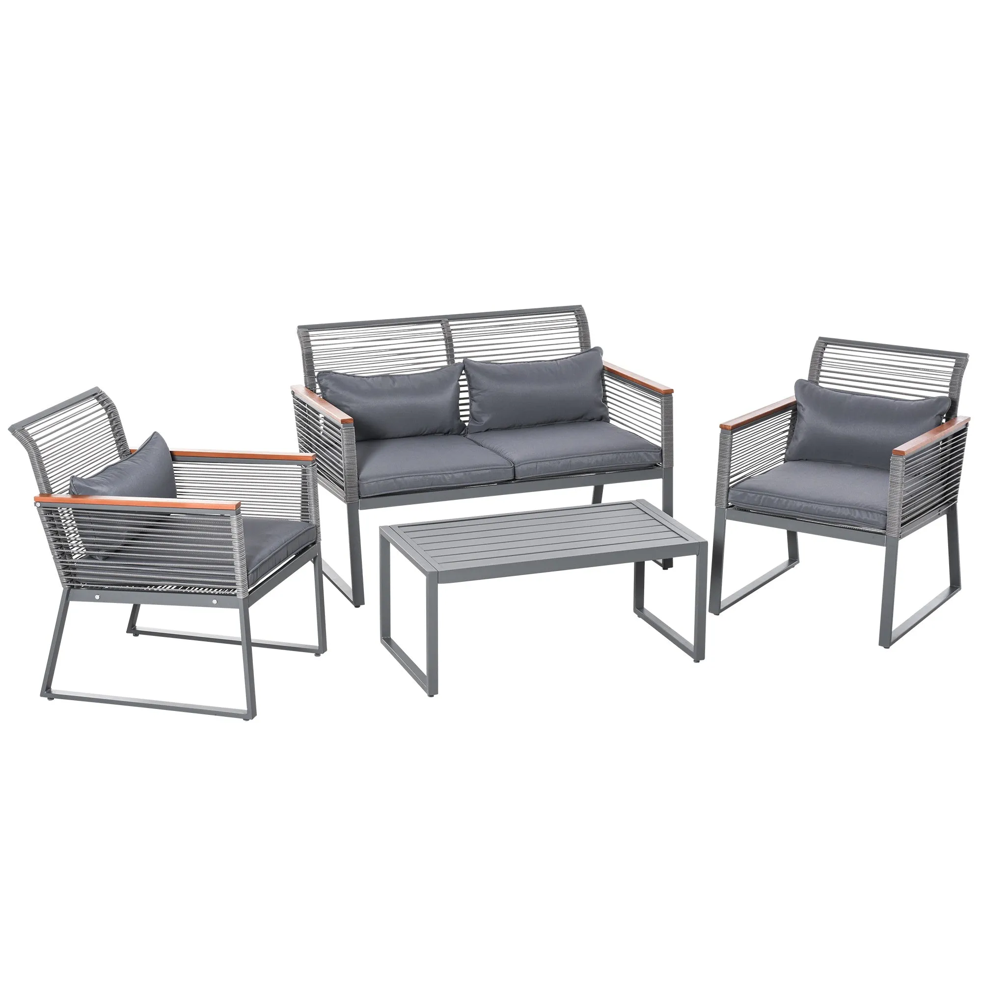 4pc Wicker Rattan Garden Sofa Set with Steel Table - Grey