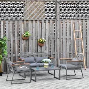 4pc Wicker Rattan Garden Sofa Set with Steel Table - Grey