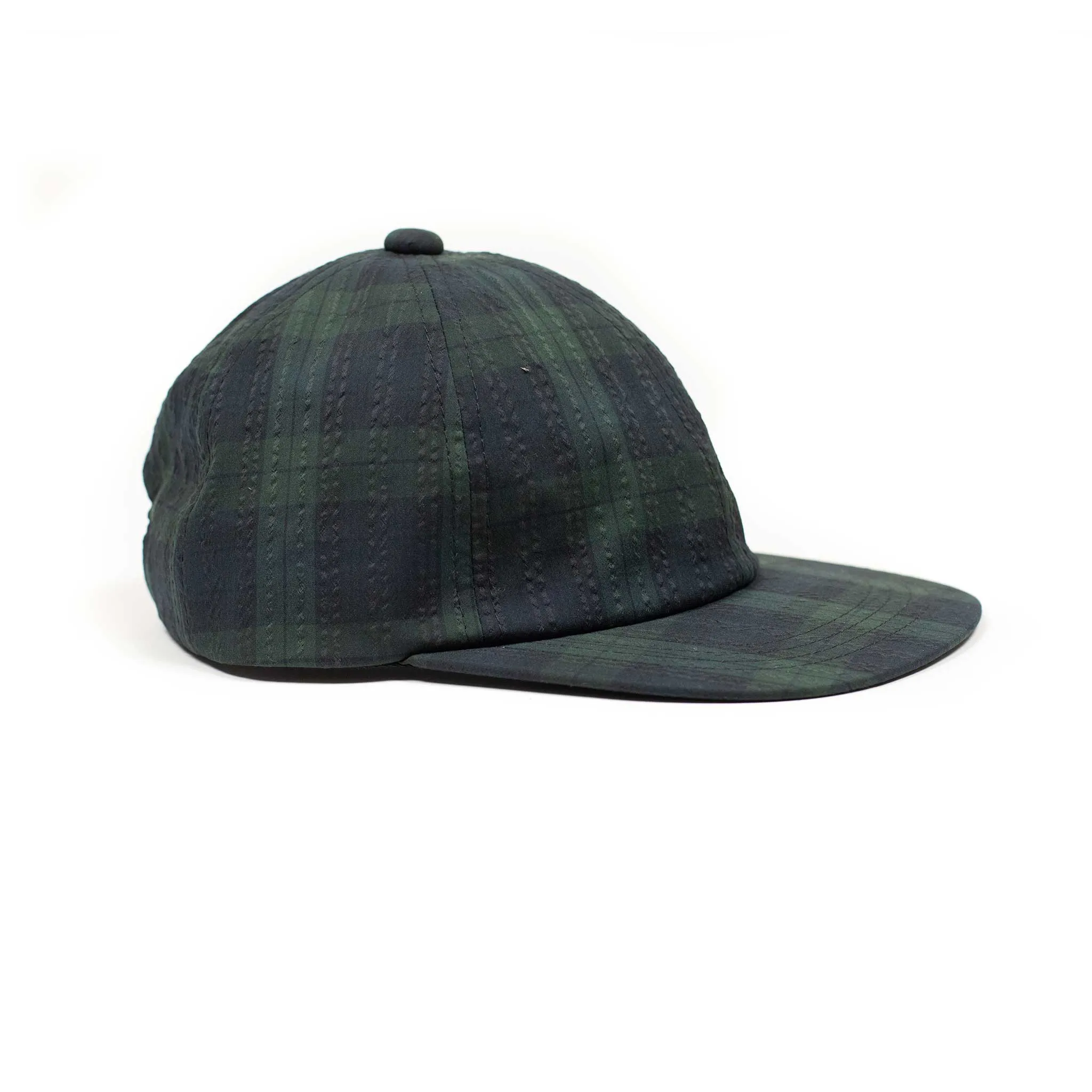 6-panel baseball cap in blackwatch cotton seersucker