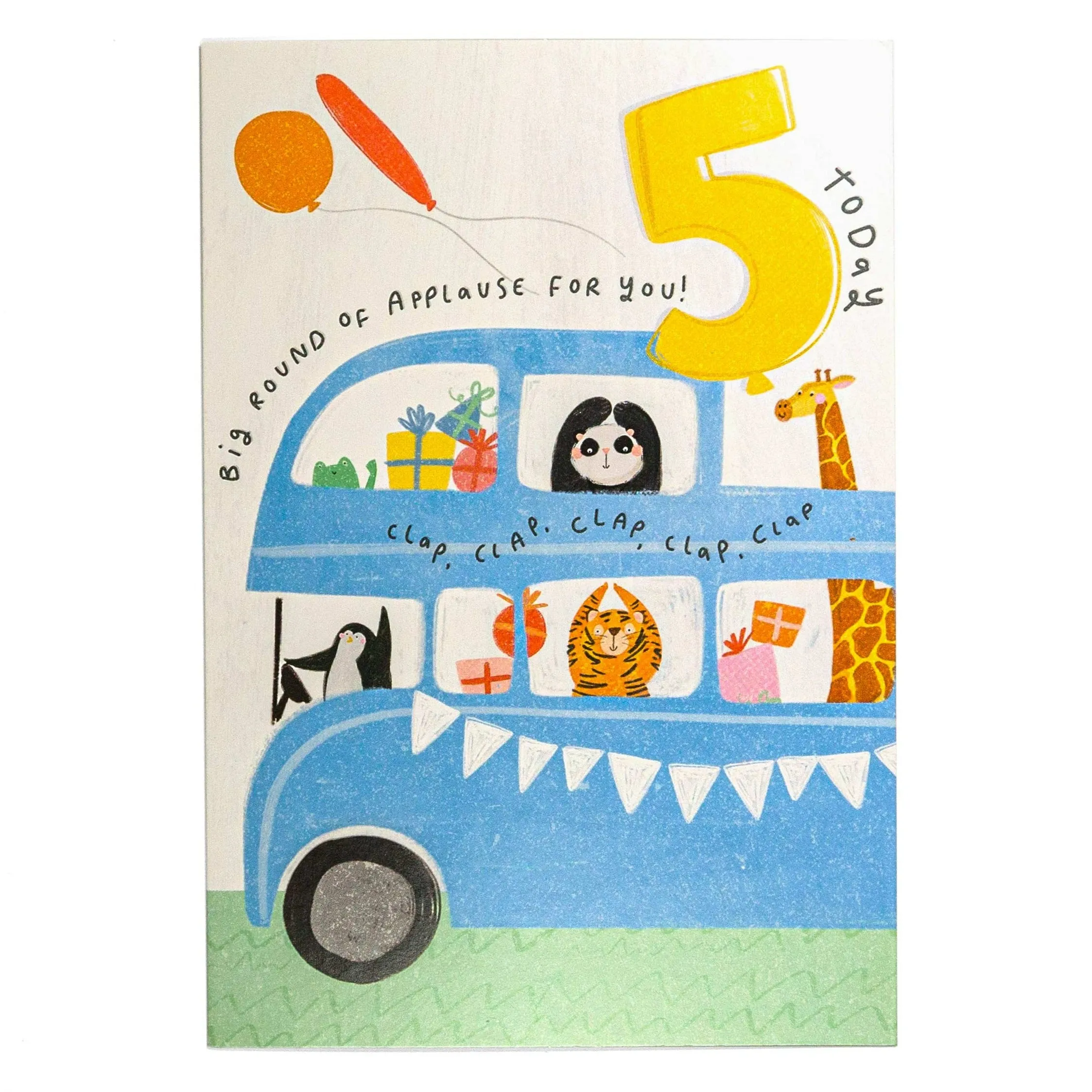 Animal Party Bus Fun 5th Birthday Card