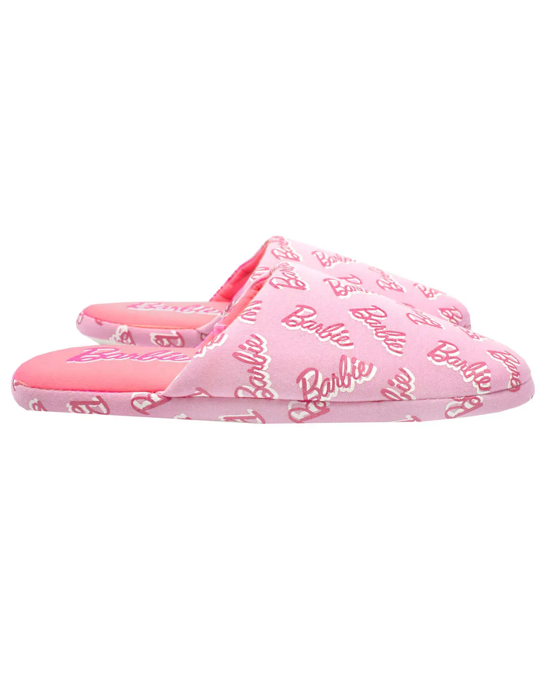 Barbie All Over Print Logo Pink Polyester Womens Slippers