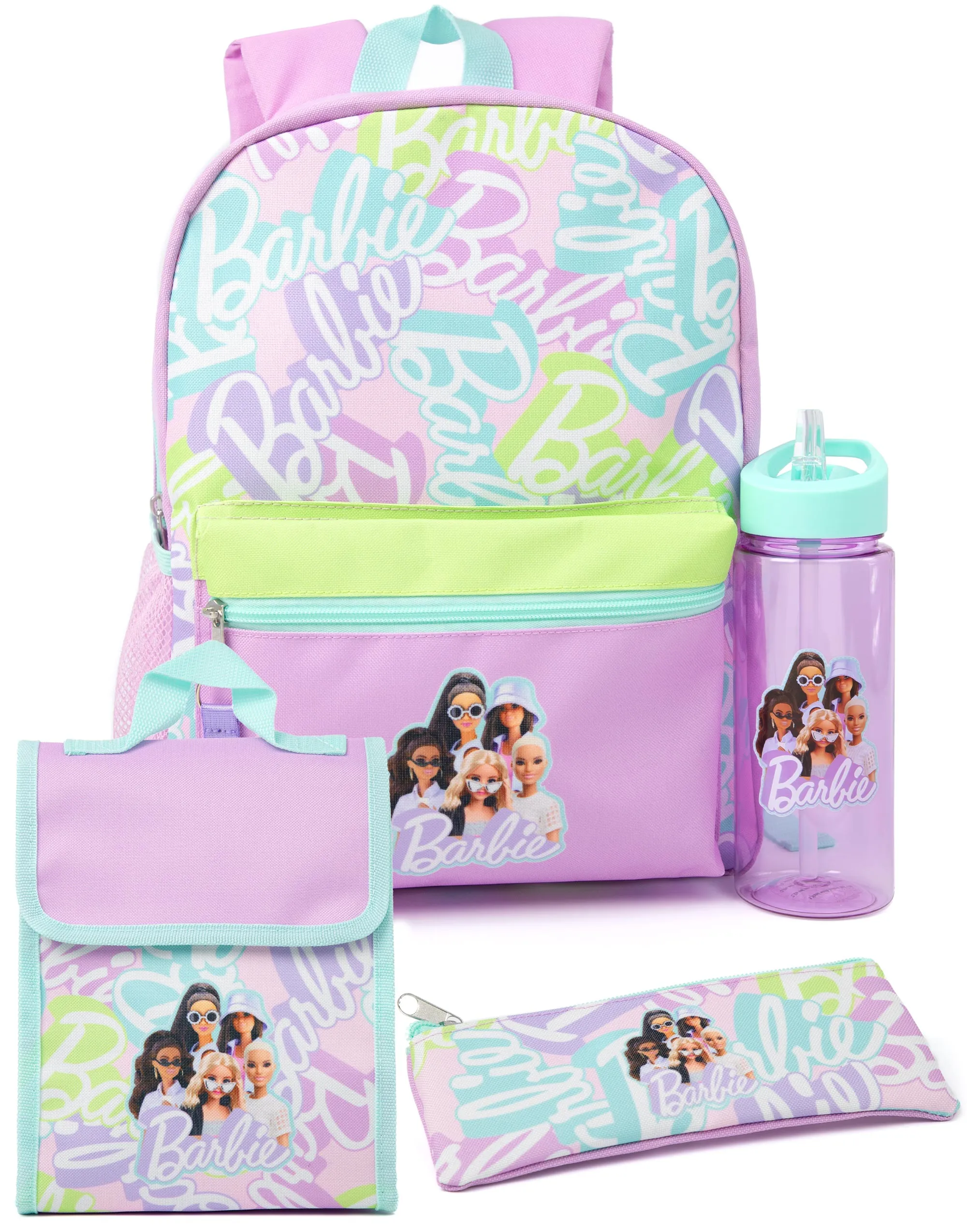 Barbie Girls Dolls 4 Piece Backpack Water Bottle Lunch Bag Pencil Case