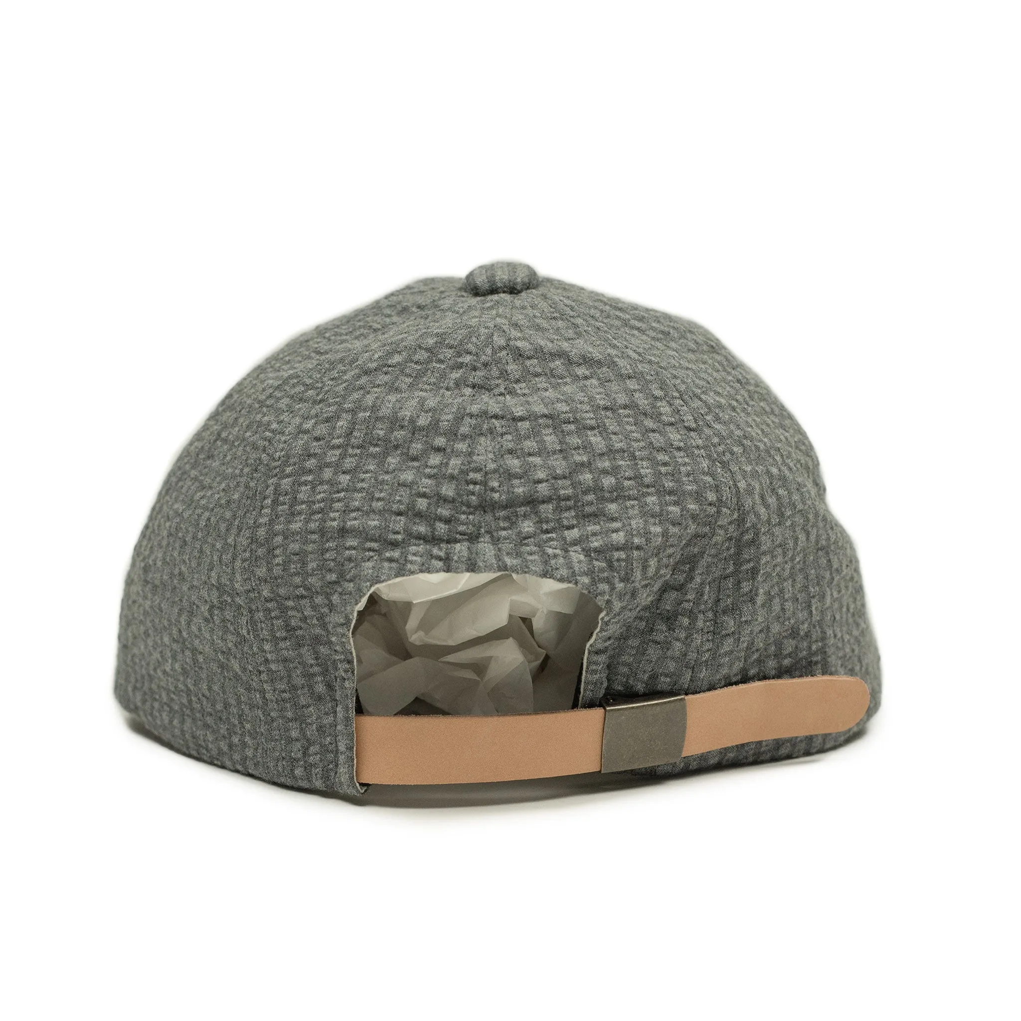 Baseball cap in charcoal and grey cotton seersucker