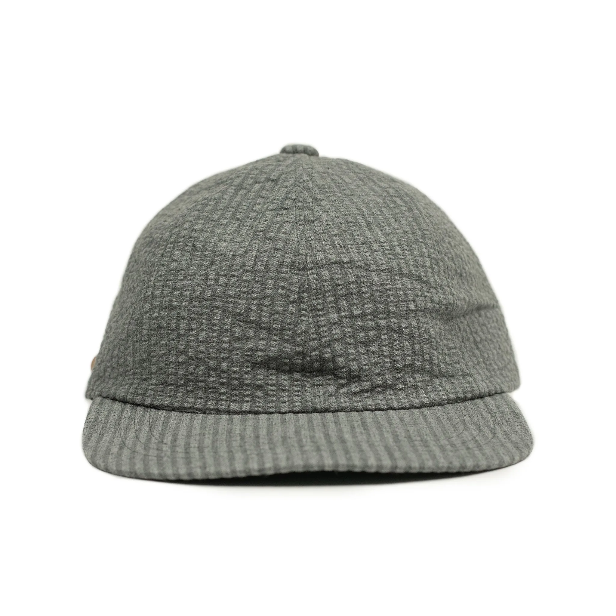 Baseball cap in charcoal and grey cotton seersucker