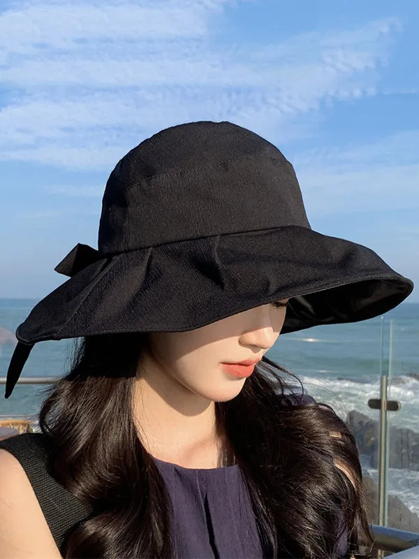 Bowknot Pleated Split-Joint Fisherman Hat Sun Hat