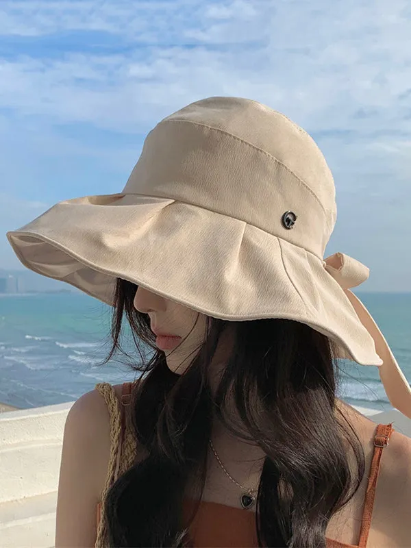 Bowknot Pleated Split-Joint Fisherman Hat Sun Hat