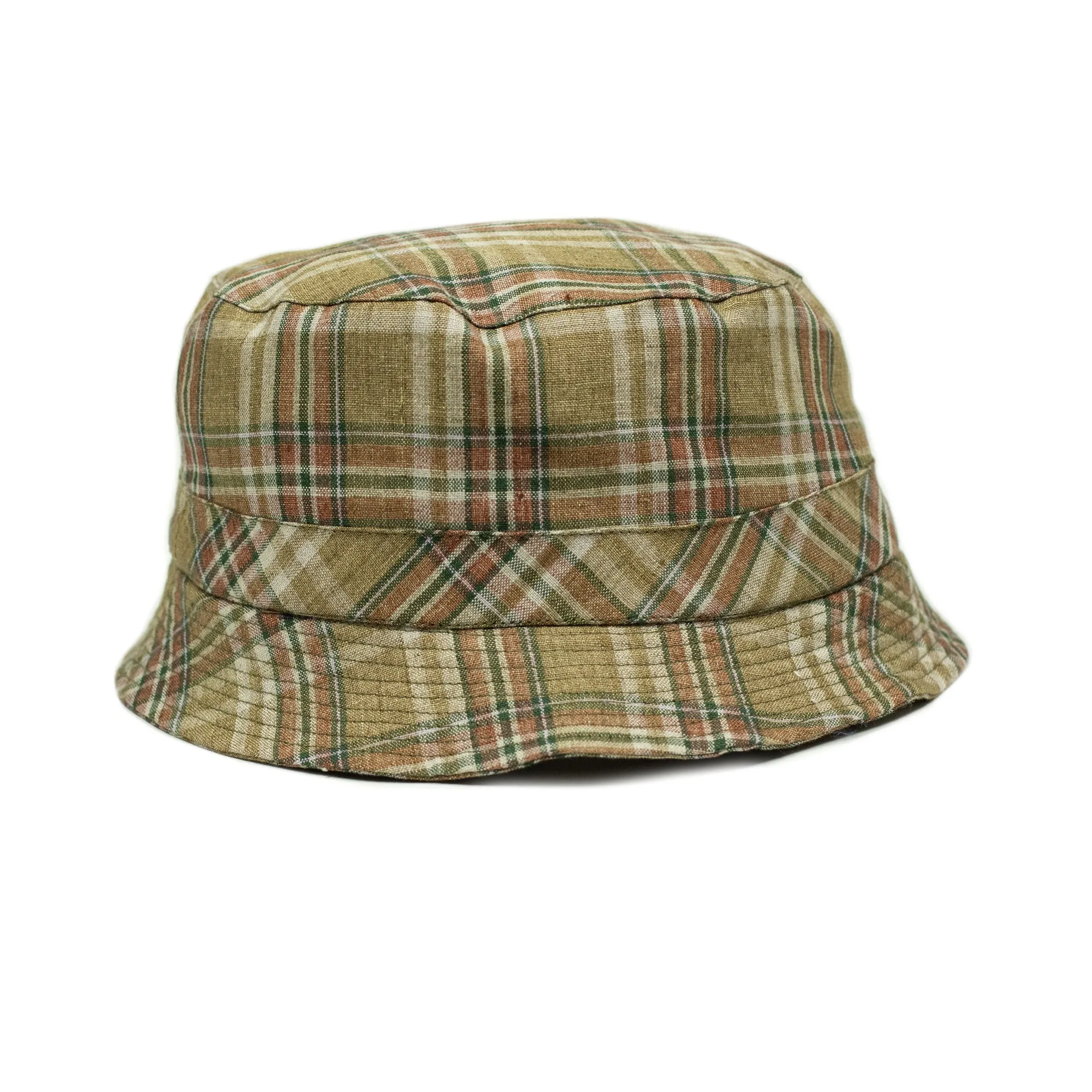 Bucket hat in honey check washed linen madras