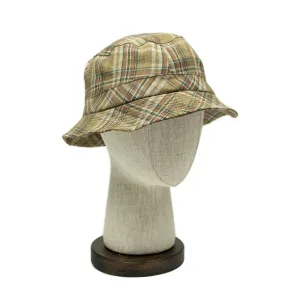 Bucket hat in honey check washed linen madras