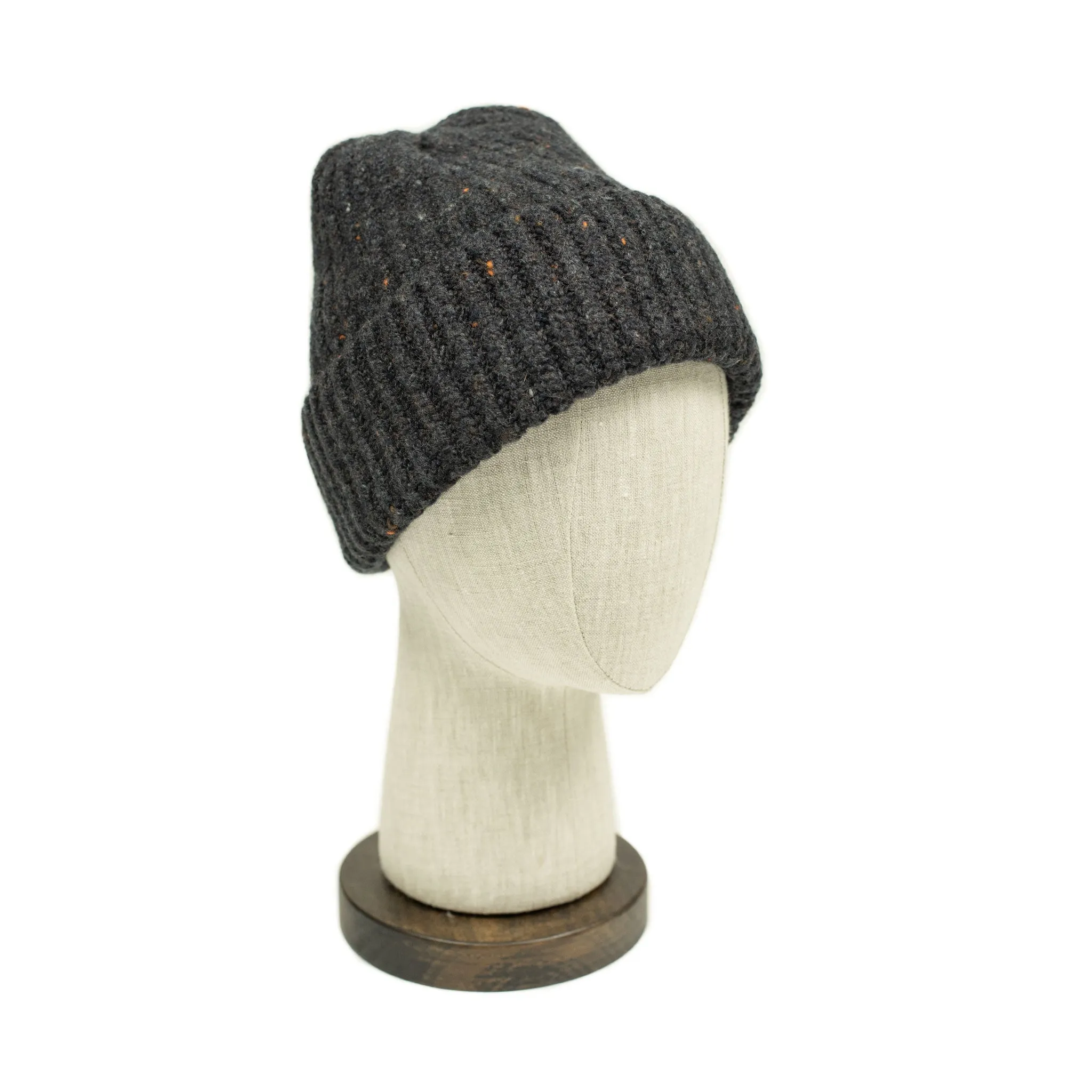 Carbone charcoal wool and cashmere donegal ribbed fisherman hat (restock)