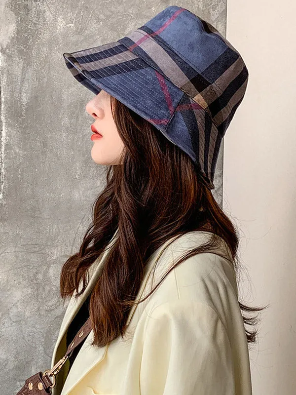 Casual Plaid Keep Warm Suede Fisherman Hat