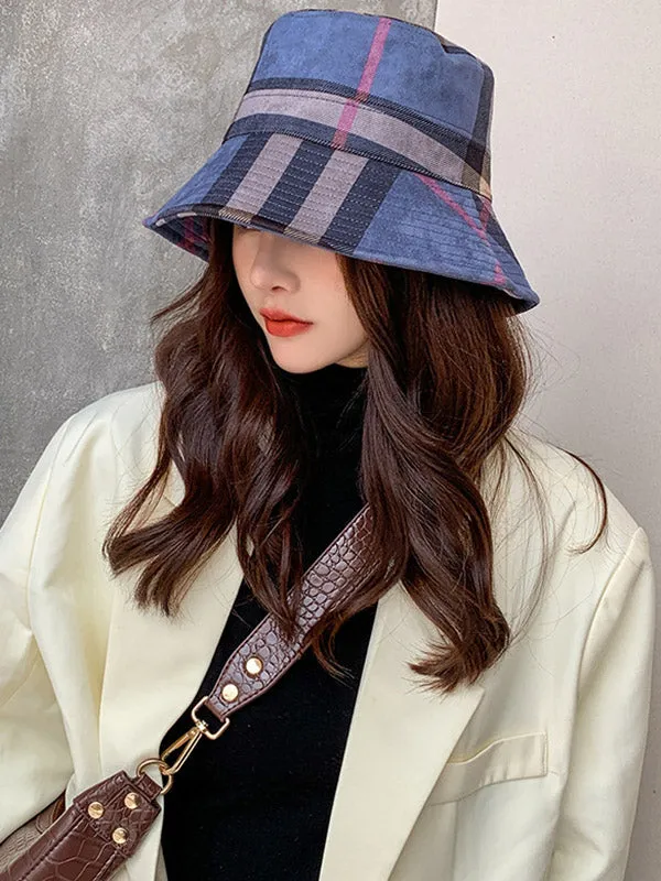 Casual Plaid Keep Warm Suede Fisherman Hat