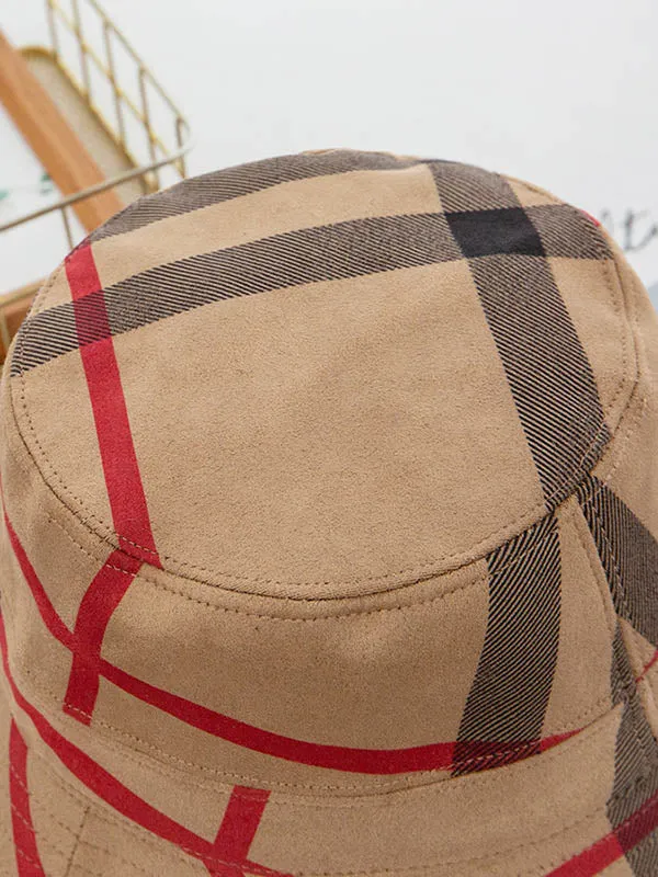 Casual Plaid Keep Warm Suede Fisherman Hat