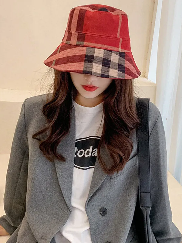 Casual Plaid Keep Warm Suede Fisherman Hat