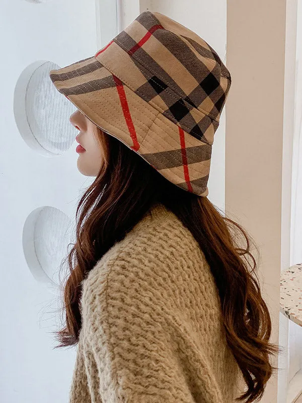 Casual Plaid Keep Warm Suede Fisherman Hat