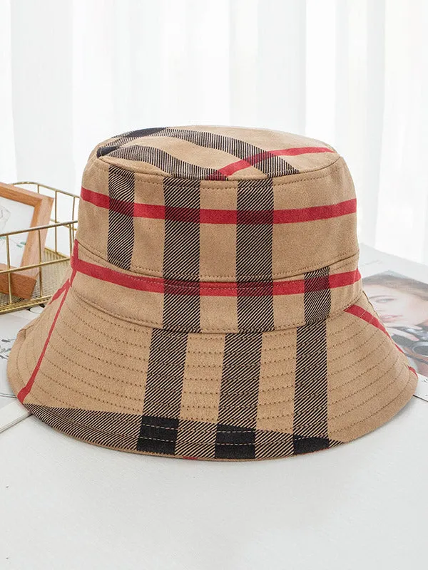 Casual Plaid Keep Warm Suede Fisherman Hat