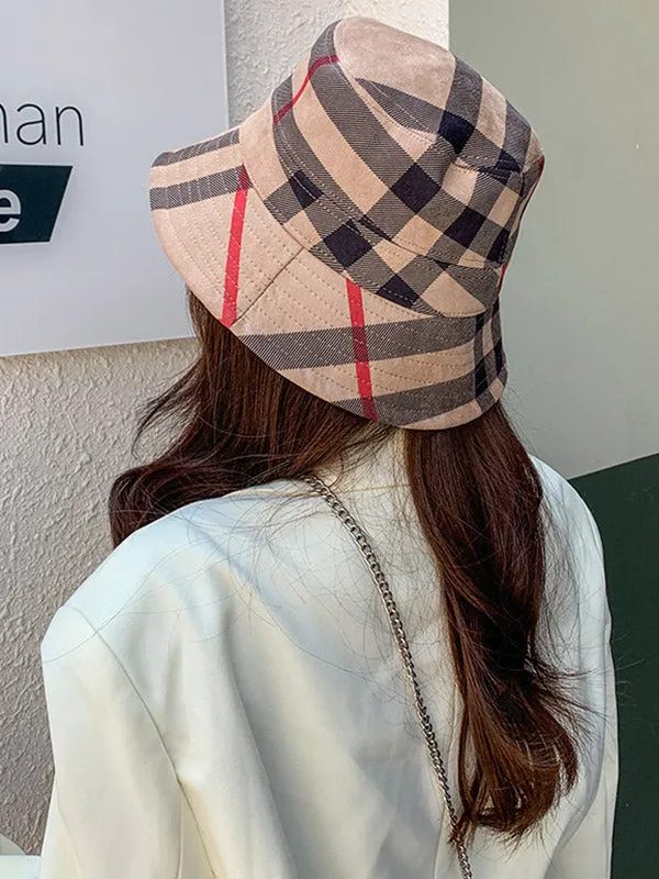 Casual Plaid Keep Warm Suede Fisherman Hat