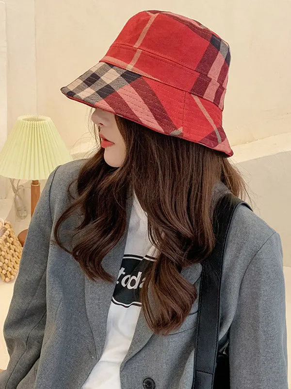 Casual Plaid Keep Warm Suede Fisherman Hat