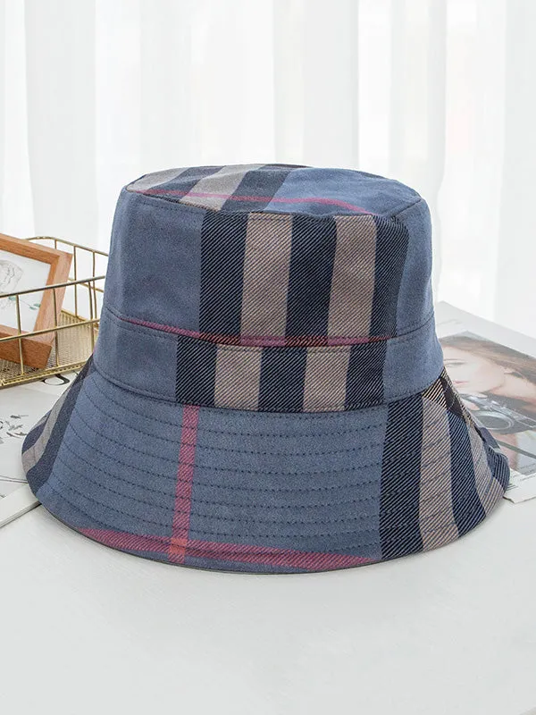 Casual Plaid Keep Warm Suede Fisherman Hat