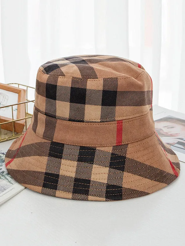 Casual Plaid Keep Warm Suede Fisherman Hat