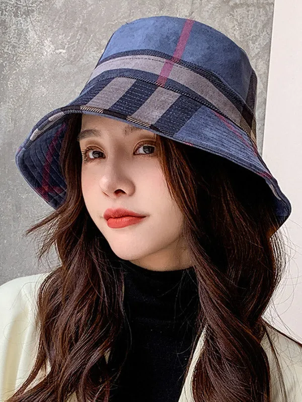 Casual Plaid Keep Warm Suede Fisherman Hat