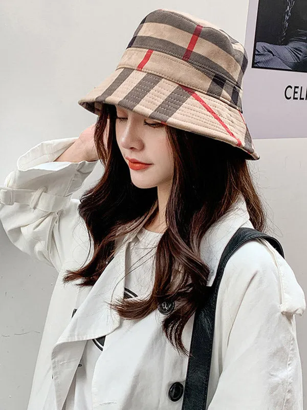 Casual Plaid Keep Warm Suede Fisherman Hat