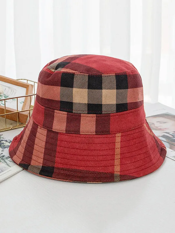 Casual Plaid Keep Warm Suede Fisherman Hat