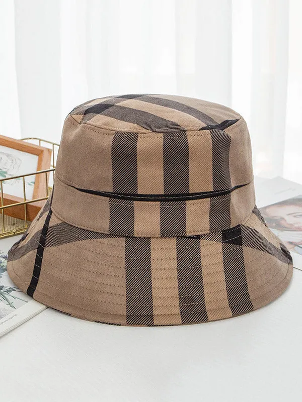 Casual Plaid Keep Warm Suede Fisherman Hat