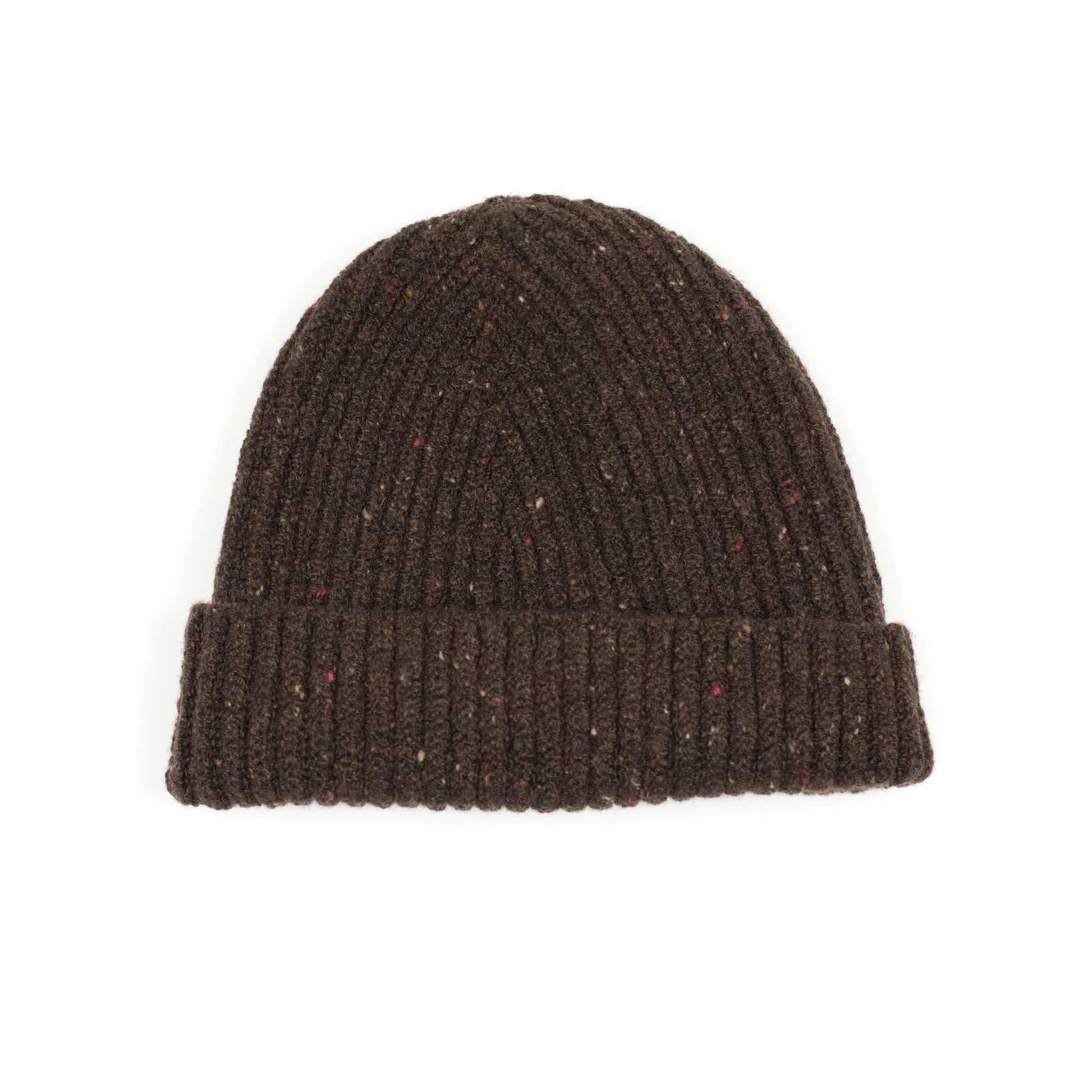 Coffee brown wool and cashmere donegal ribbed fisherman hat