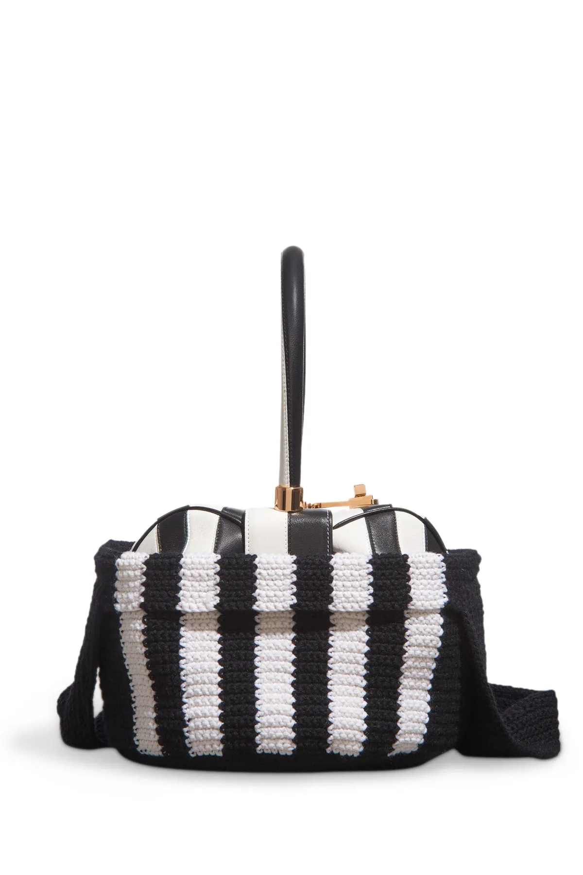 Crossover Knit Bag in Black & Ivory Cashmere