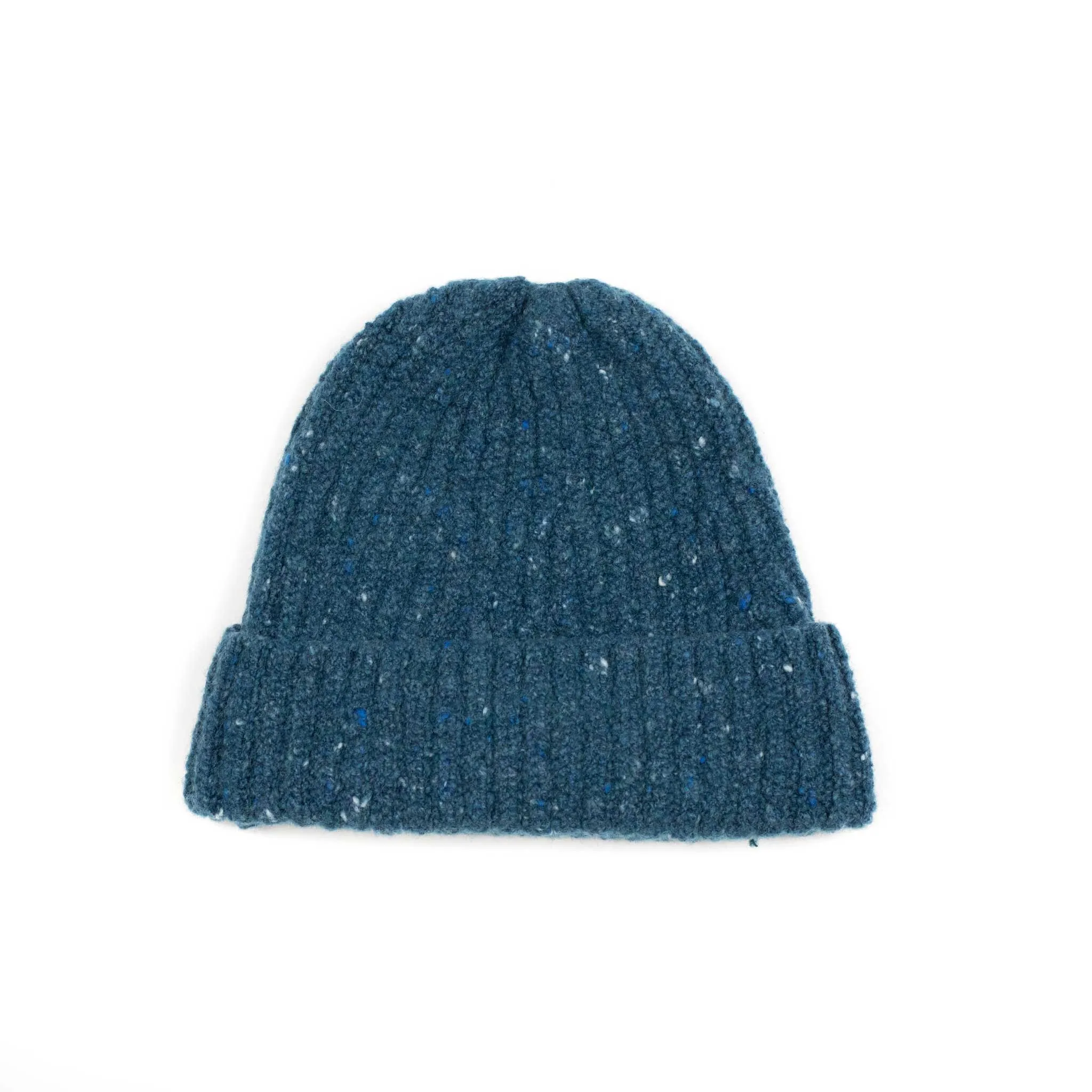 Egeo teal blue wool and cashmere donegal ribbed knit fisherman hat (restock)