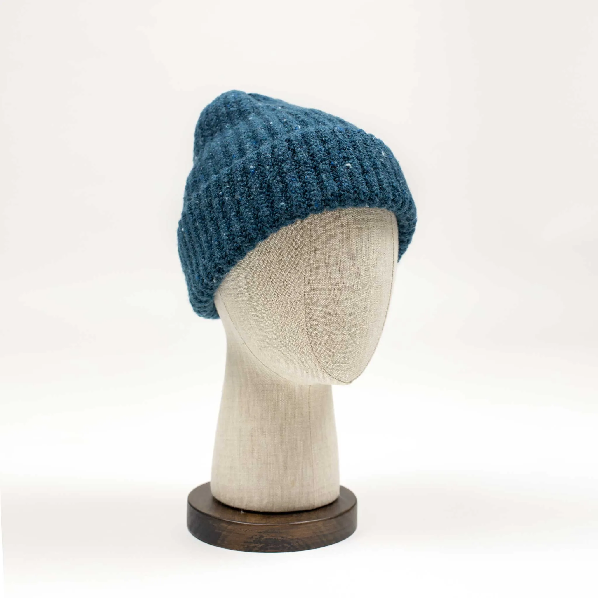 Egeo teal blue wool and cashmere donegal ribbed knit fisherman hat (restock)