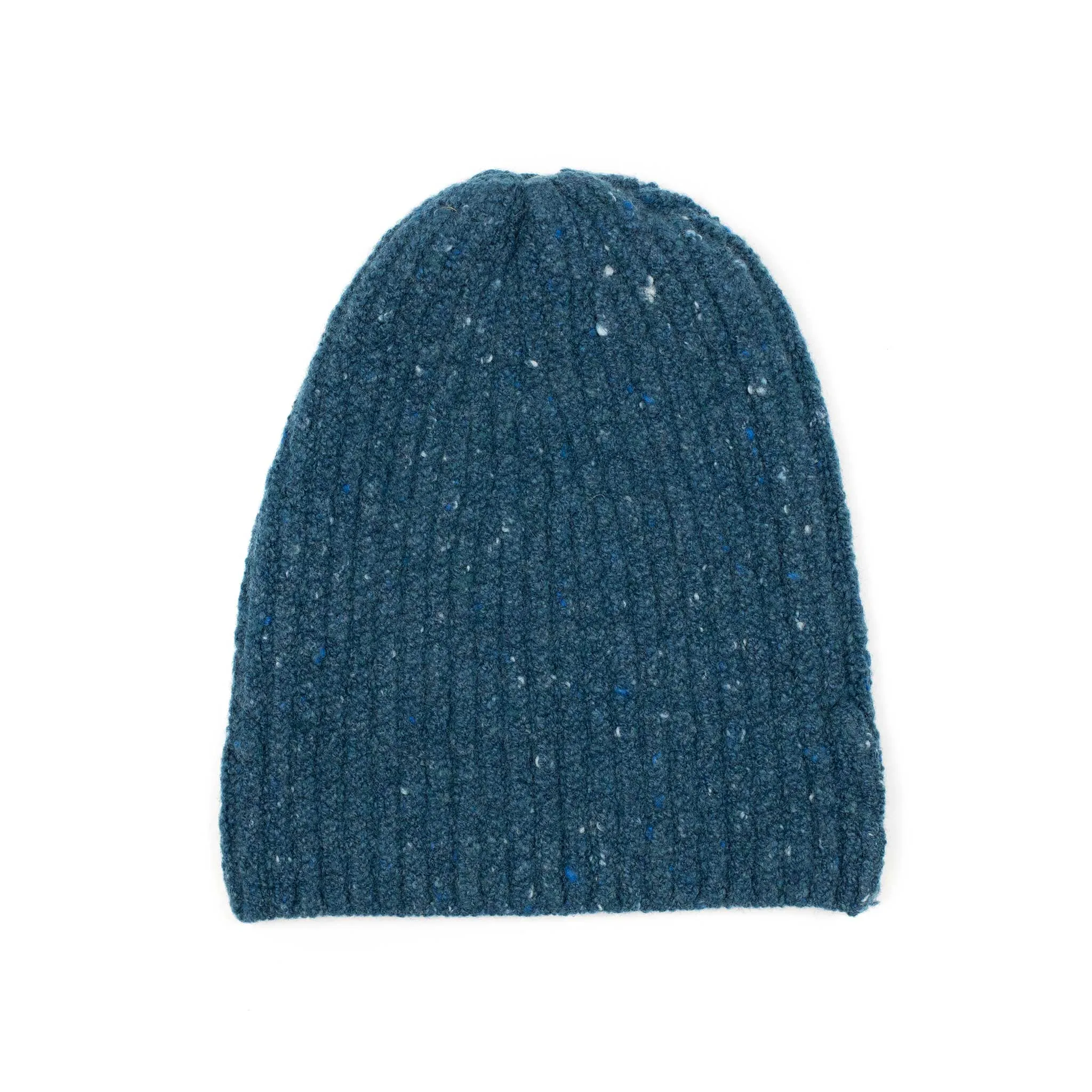 Egeo teal blue wool and cashmere donegal ribbed knit fisherman hat (restock)