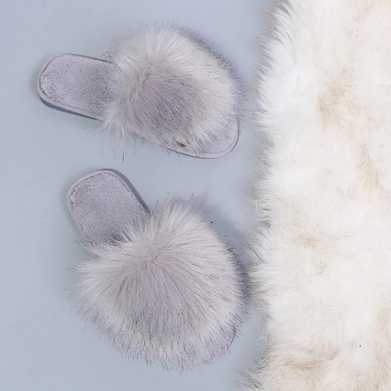 Faux-Fur Plush Slippers for Women