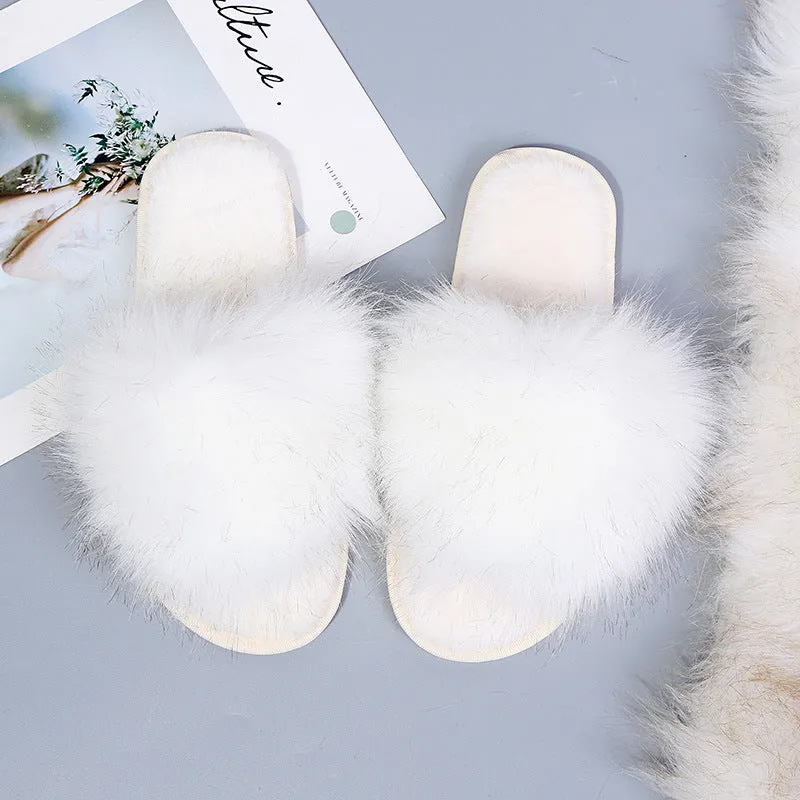 Faux-Fur Plush Slippers for Women