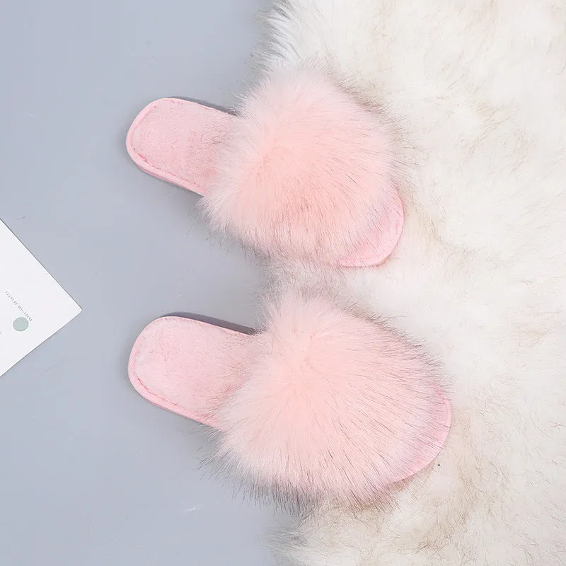 Faux-Fur Plush Slippers for Women