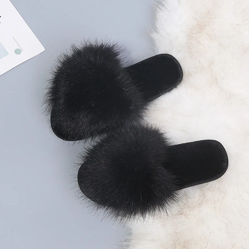 Faux-Fur Plush Slippers for Women