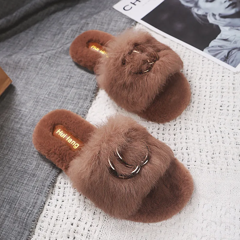 Faux-Fur Rabbit Slippers for Women