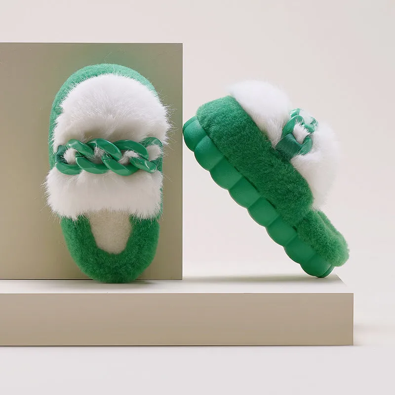 Fluffy Slippers with Links for Women