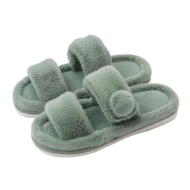 Fuzzy Open Toe Women's Slippers