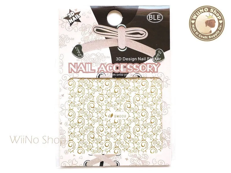 Gold Swirl Pattern Adhesive Nail Sticker Nail Art - 1 pc (BM008G)