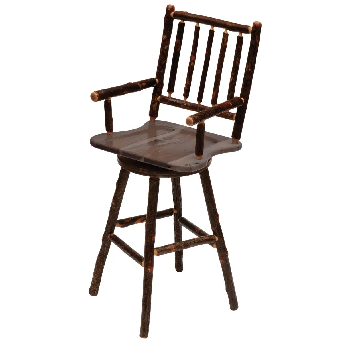 Hickory 24" Swivel Barstool w/Wooden Seat/Arms