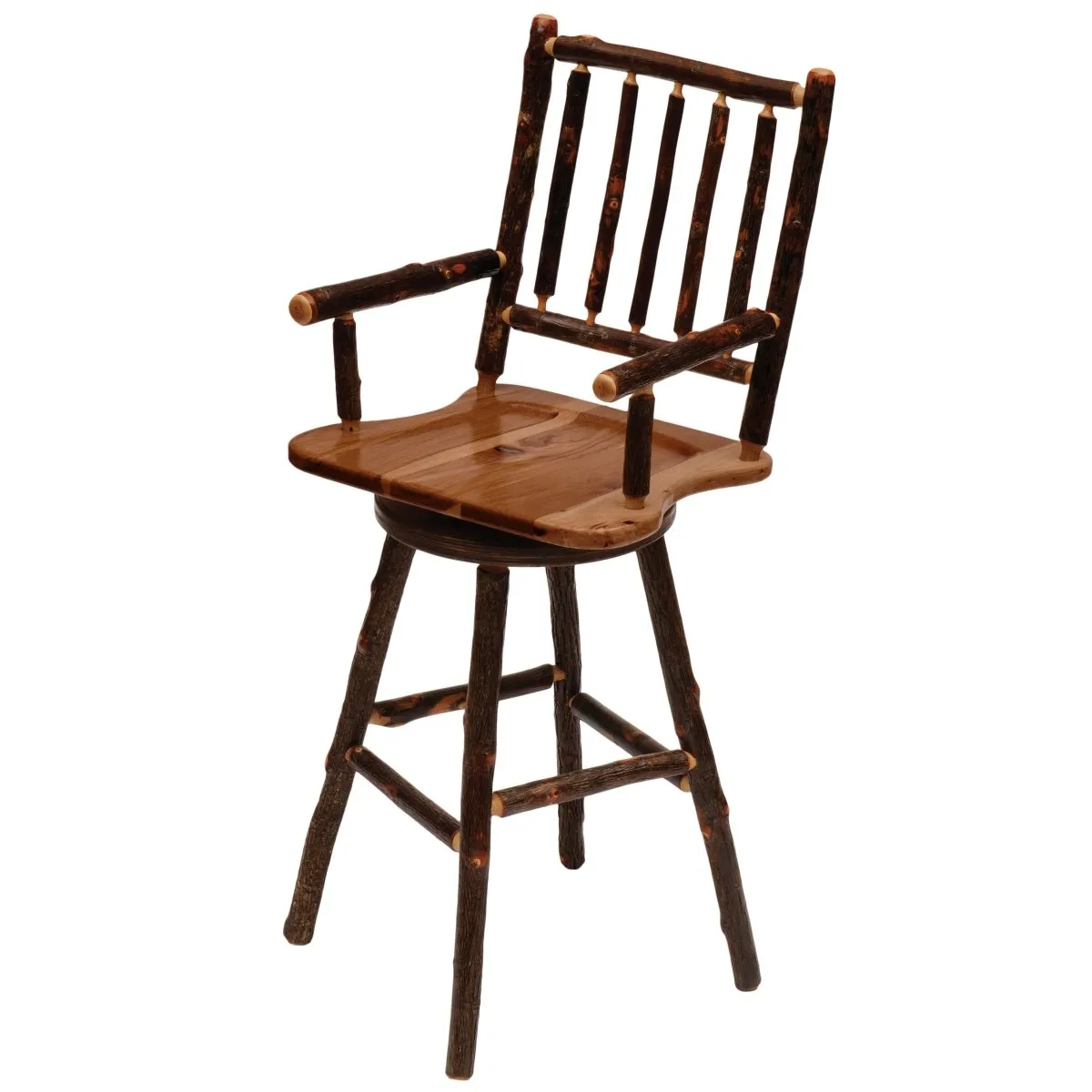 Hickory 24" Swivel Barstool w/Wooden Seat/Arms